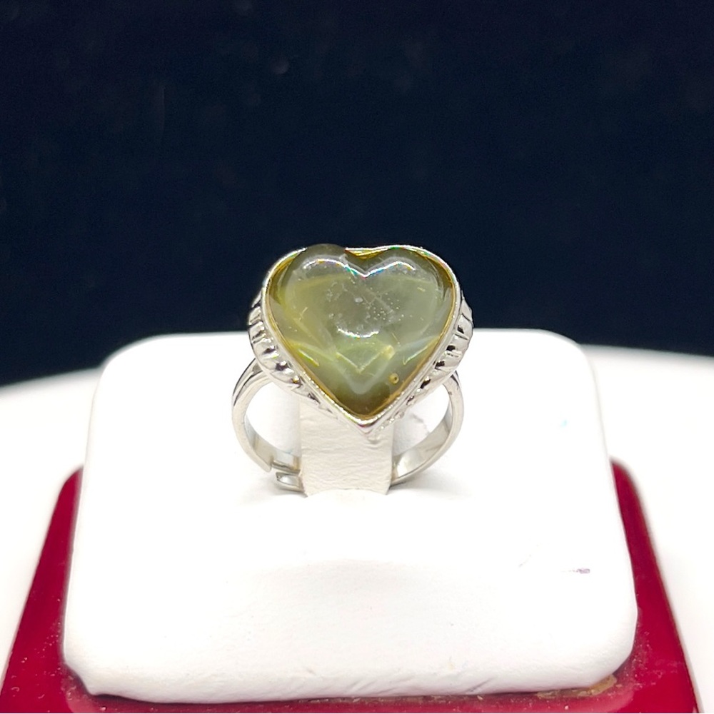 Sweet Poured Acrylic Puffy Heart Adjustable Size Ring